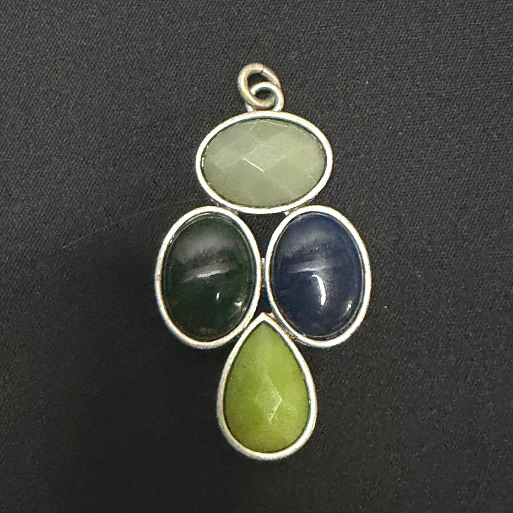 Multi-Stone Peacock Pendant Womens OS Green Blue Silver Tone‎ Cluster